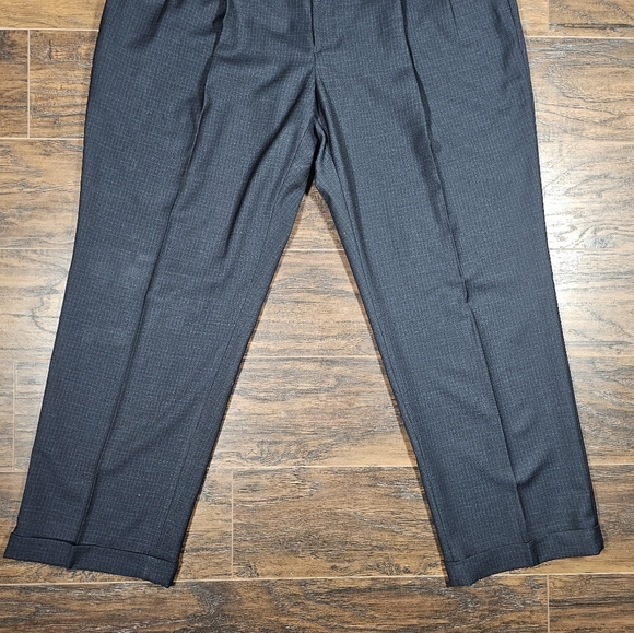 Ralph Lauren‎ Mens 40x29 Charcoal Navy Grid Pleated Cuffed Dress Pants Refined - Picture 2 of 7